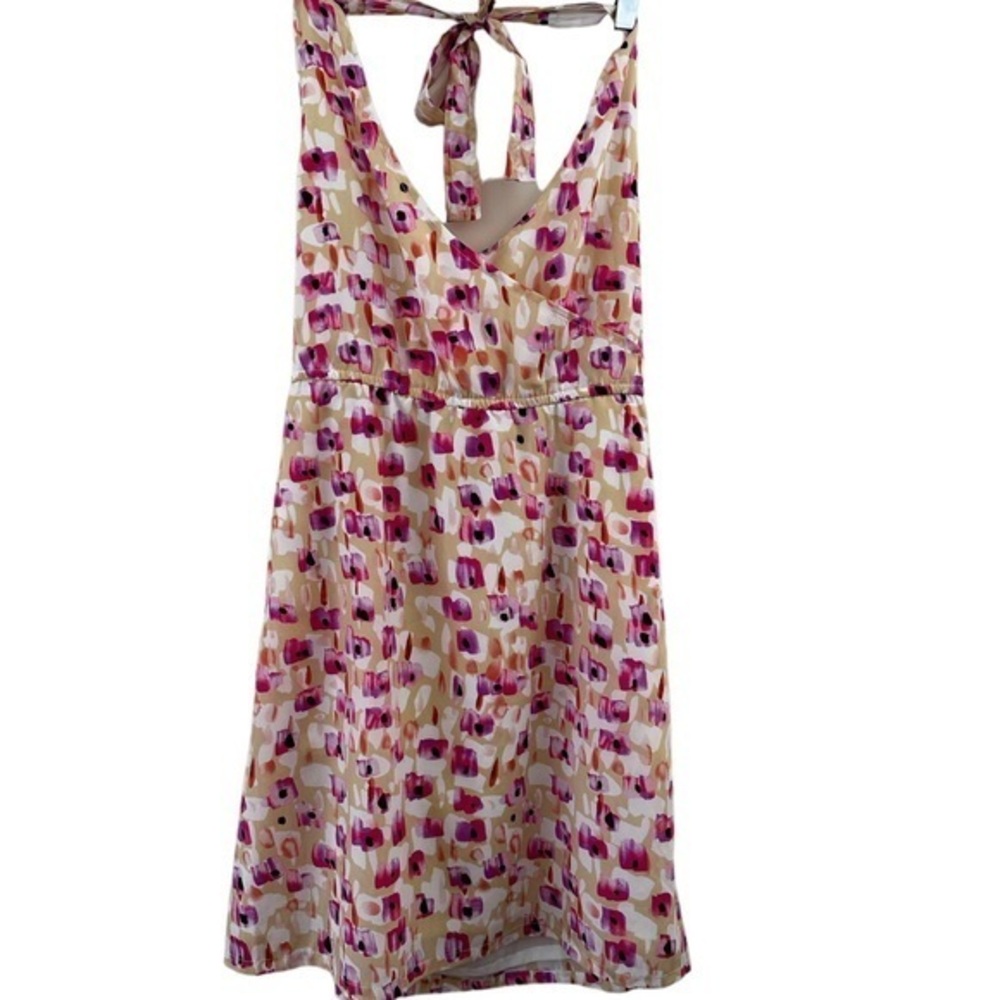 TULLE ANTHRO HALTER PINK MULTI PRINT LINED DRESS S